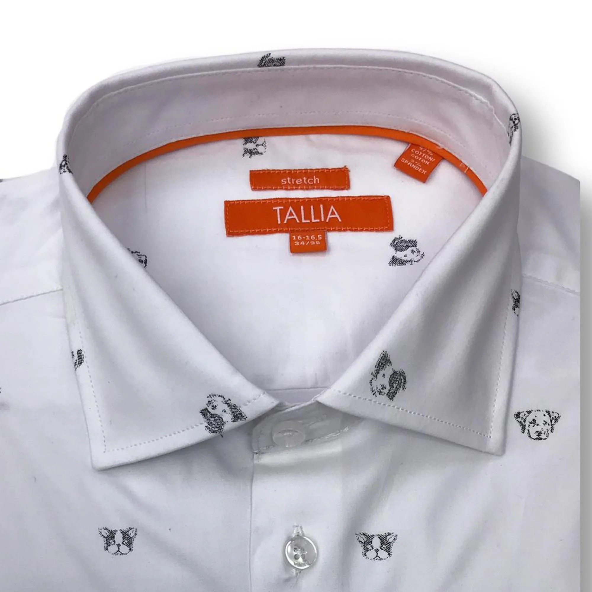 TALLIA MENS DOG PRINT SHIRT - WHITE