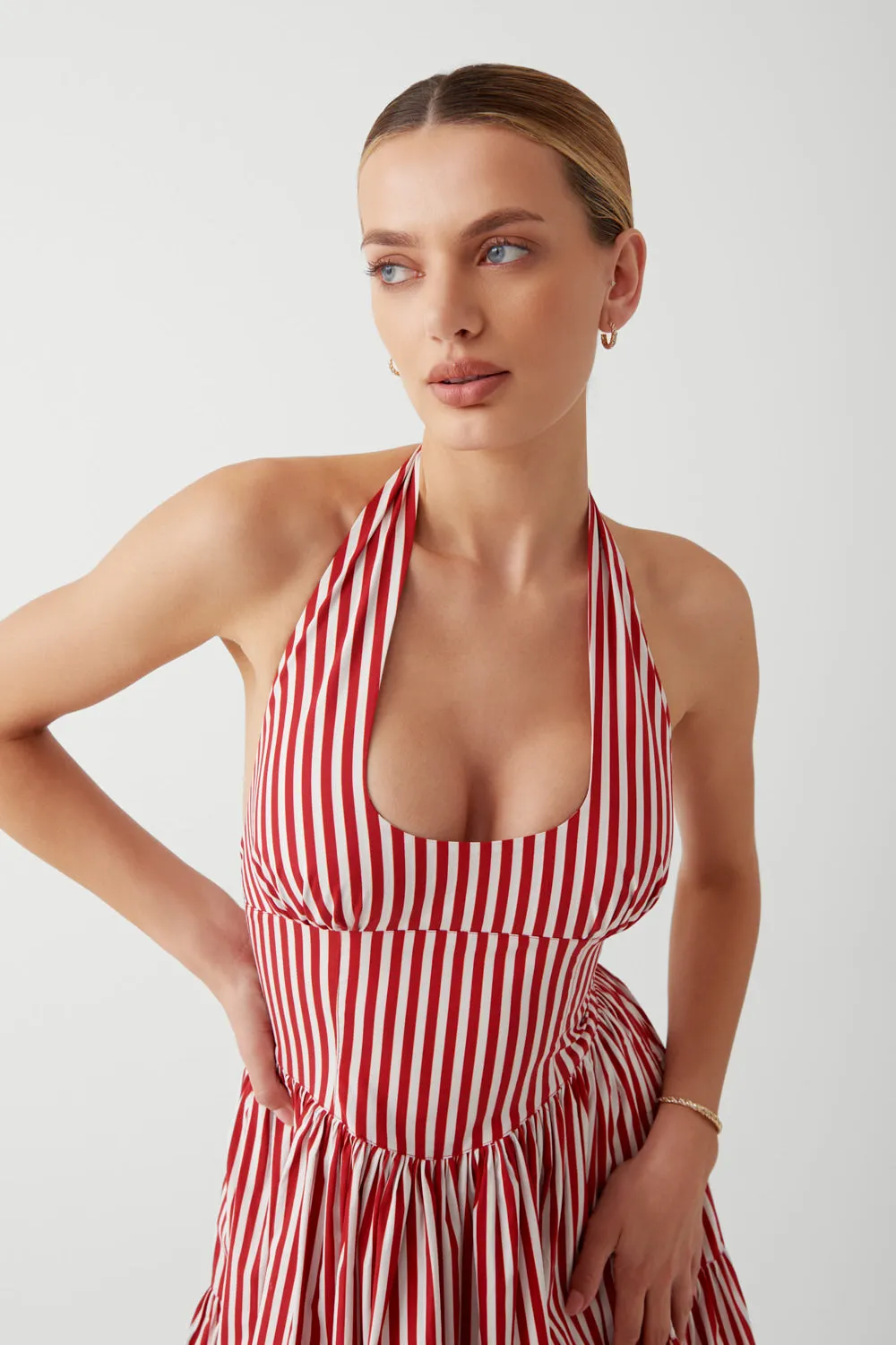 Tulsa Halter Midi Dress - Scarlet Stripe