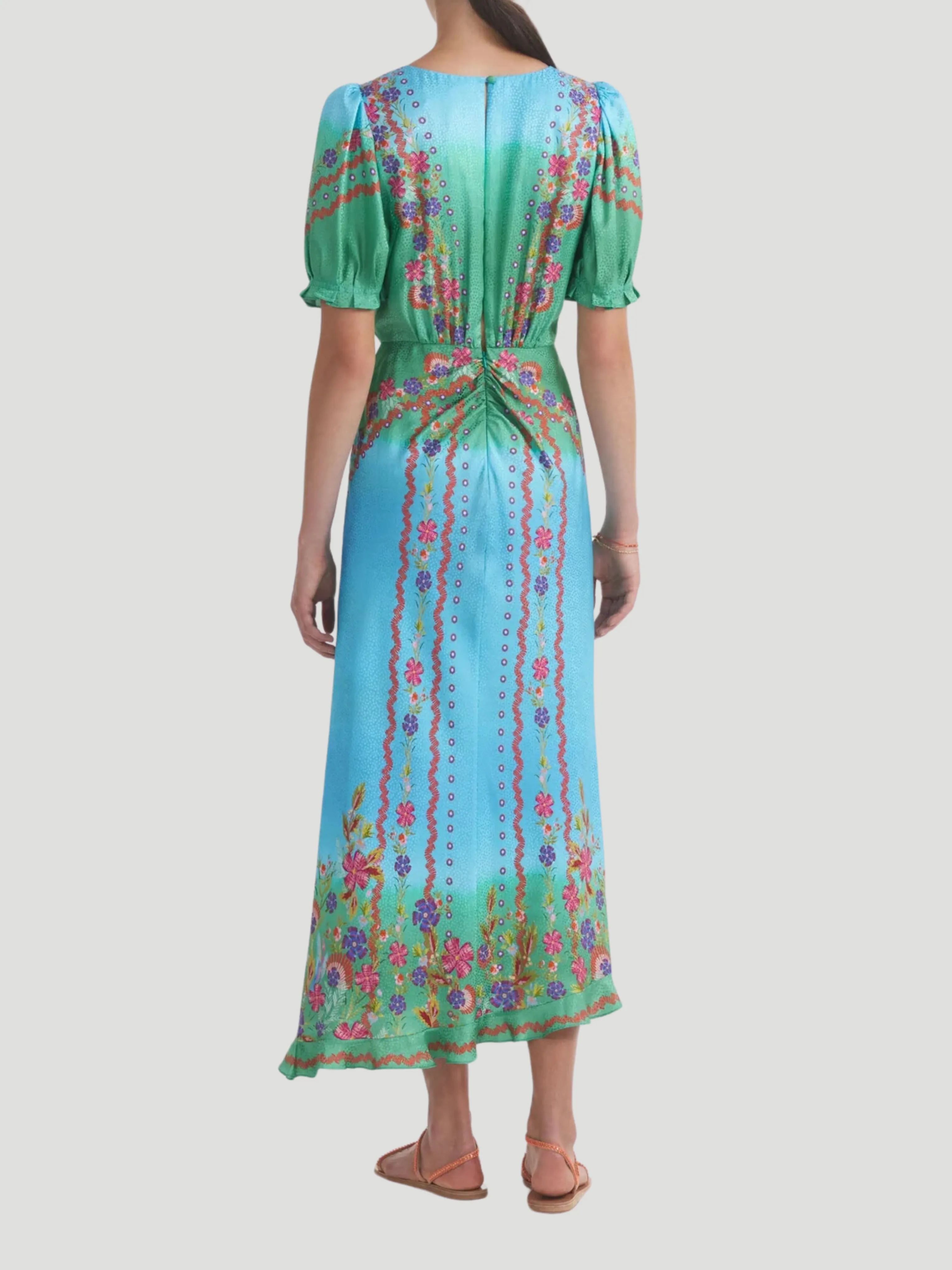 Vida-D Border Printed Silk Midi Dress