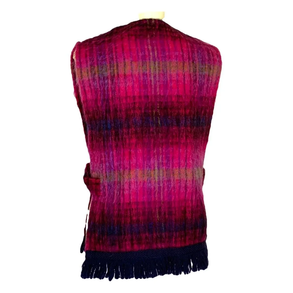 Vintage Pink Plaid Mohair Wool Poncho Vest. Perfect for Fall and Winter Fashion Accessory.