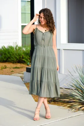 Wait On You Olive Midi Dress