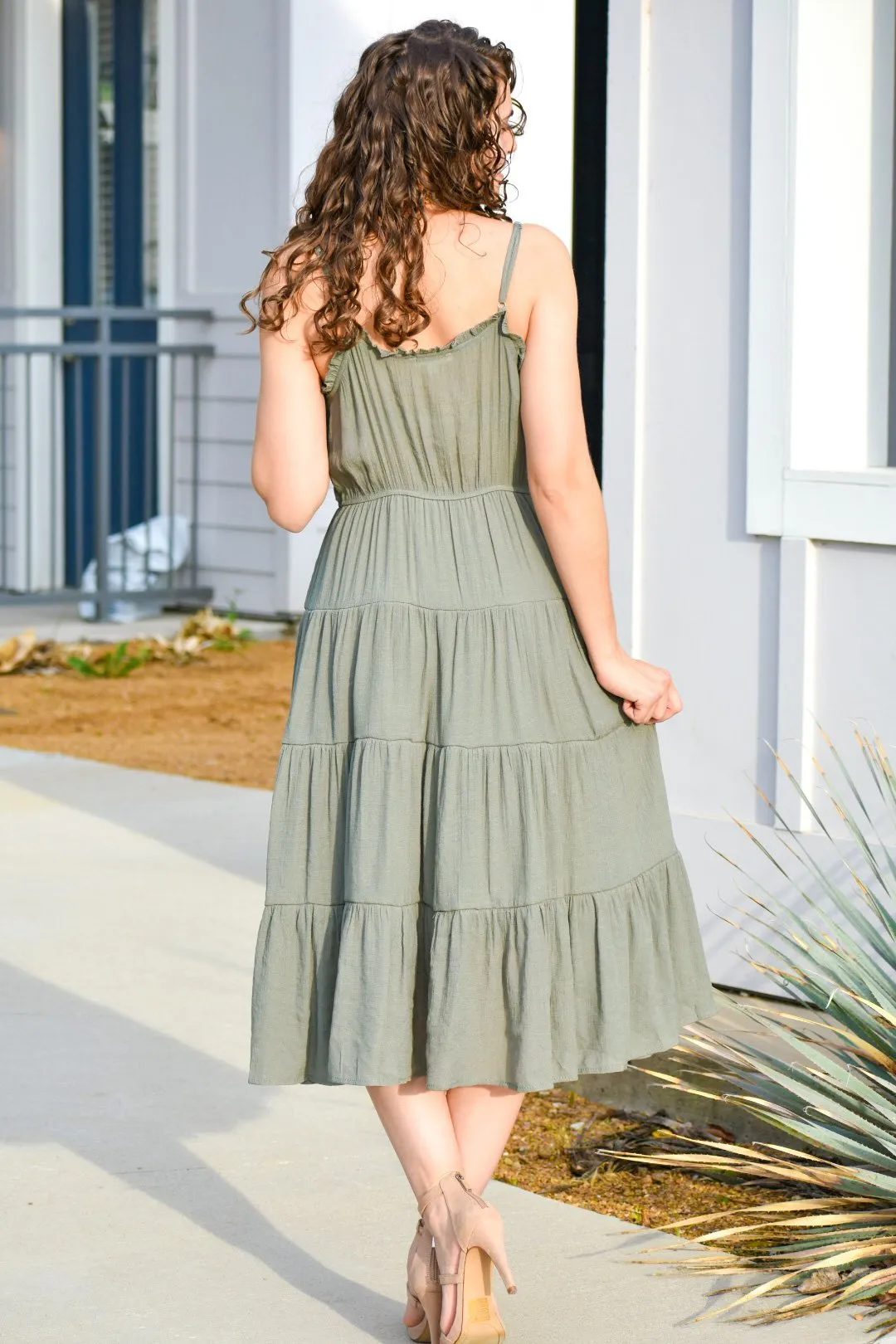 Wait On You Olive Midi Dress