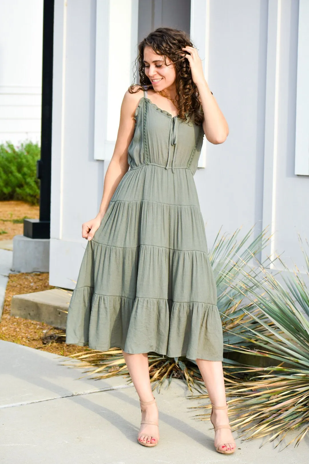 Wait On You Olive Midi Dress