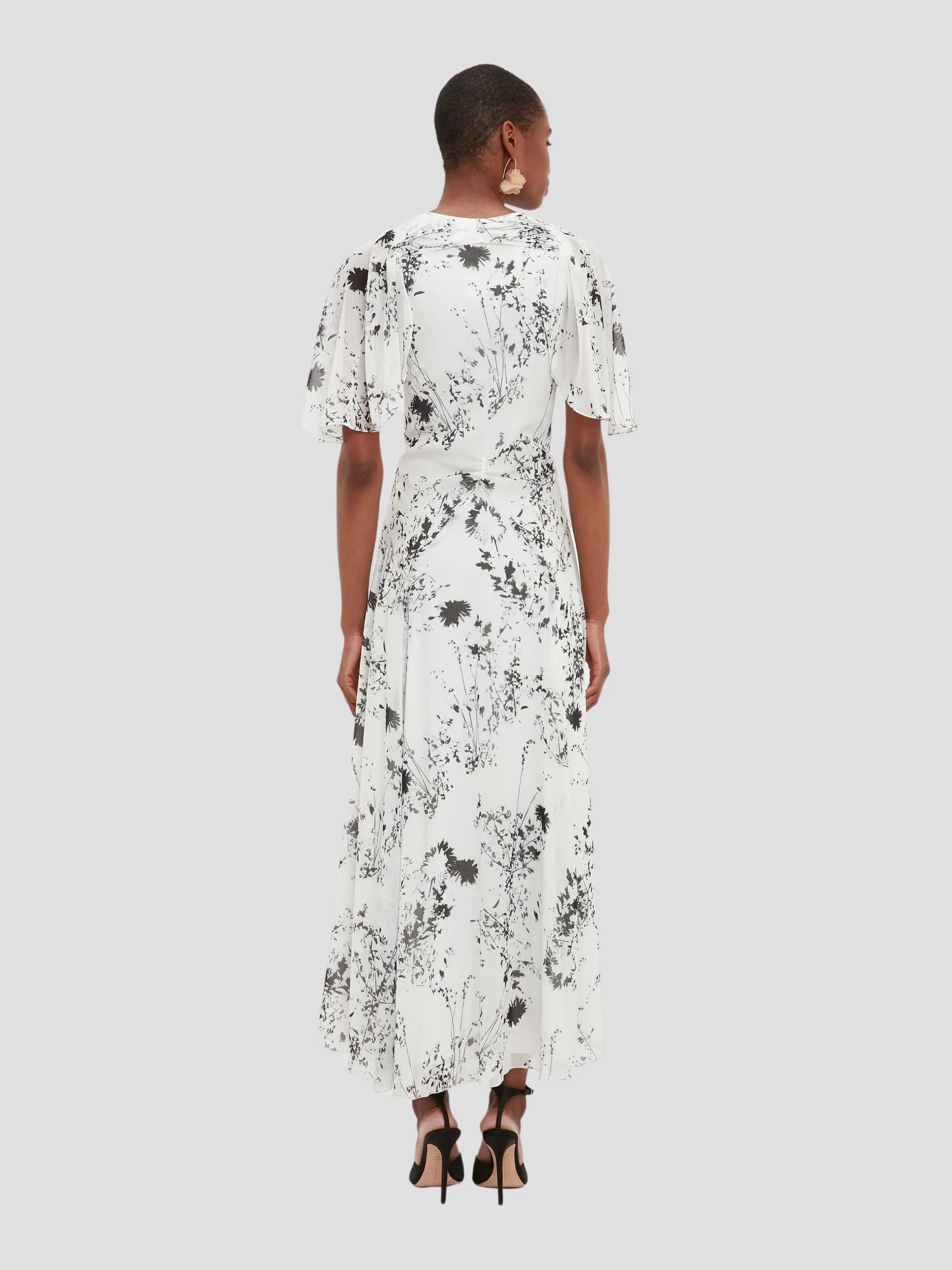 White/Black Short Sleeve Floaty Godet Dress